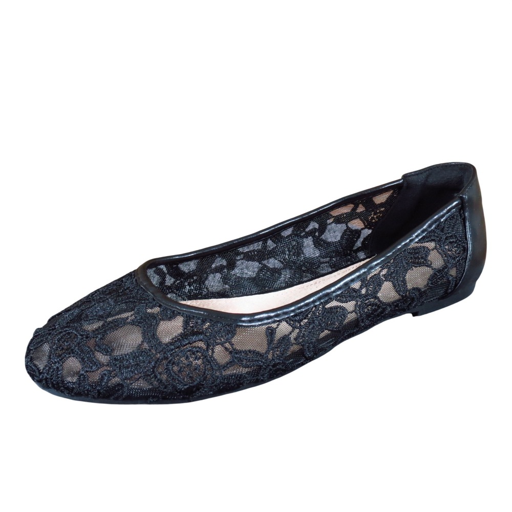 Greatonu Women Lace Ballet Flat Size 6.5 Dress Casual Breathable Floral Black